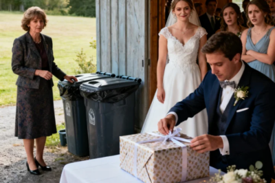 AT MY SISTER’S WEDDING, I WAS SEATED OUTSIDE BY THE TRASH CANS. SHE SMIRKED: “GUESS YOU DON’T COUNT.” I STOOD UP, PLACED MY WRAPPED GIFT ON HER TABLE, AND WALKED OUT. MINUTES LATER, HER FIANCÉ OPENED IT. MY SISTER WENT PALE. HER MAID OF HONOR GRABBED HER ARM. WHAT HAPPENED NEXT SHOCKED EVERYONE.