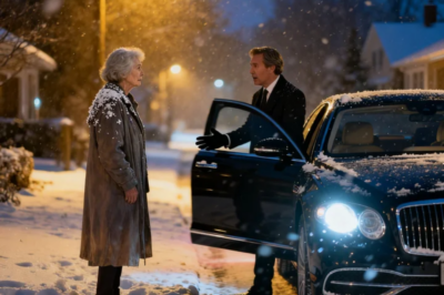 MY DIL KICKED ME OUT IN THE SNOW: ‘IF YOU WON’T CLEAN THE FLOORS, GET OUT!”. FREEZING, I HELPED A MAN CHANGE A FLAT TIRE. HE SAID: ‘YOU HAVE A GOOD HEART’. WHEN HE TOOK OFF HIS HOOD, I SAW MY HIGH SCHOOL SWEETHEART… NOW A BILLIONAIRE. HE OPENED THE CAR DOOR AND SAID SOMETHING THAT MADE ME FREEZE…