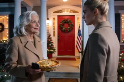 I showed up at my son’s house for Christmas dinner, but my daughter-in-law didn’t even let me inside. She blocked the doorway and said, “There’s no room for you,” then set a plastic plate with scraps on the floor and told me, “Eat there, like a dog.” I didn’t get angry—I laughed. I looked her in the eye and said, “Oh honey, dogs are loyal… unlike you.” Then I pulled out my phone and sent my son something he wasn’t expecting—photos of her and her boss during those “late nights at work.” That’s when her smile disappeared.