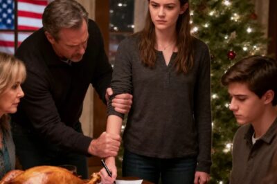 At Christmas dinner. My family demanded I sign over my grandpa’s inheritance to my brother, because he’s “the rightful male heir.” when I refused, dad grabbed my arm. Growled: “you will do as I say. That’s when a voice from the kitchen doorway said…