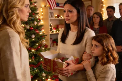 Christmas at my parents’ house was supposed to be warm and joyful, but the moment my 8-year-old daughter opened her gift box, her face turned pale. She grabbed my hand tightly and whispered, “Mommy… I’m scared.” My stomach dropped as I looked inside, and five minutes later… I was on the phone with the police.