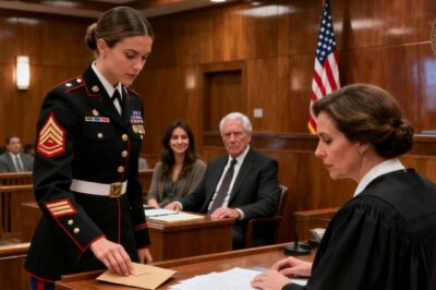 Dad shouted at mom in court: “you’ll leave with nothing!” mom shook as she signed the papers. I stood, removed my navy cap, and said, “your Honor, please check the envelope. The judge read it…. Then laughed hard. He said quietly, “oh, this is good.” dad looked terrified.